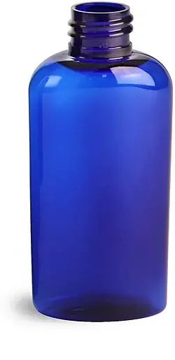 2 oz Blue PET Cosmo Oval Bottles (Bulk), Caps NOT Included