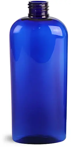 8 oz Blue PET Cosmo Oval Bottles (Bulk), Caps NOT Included