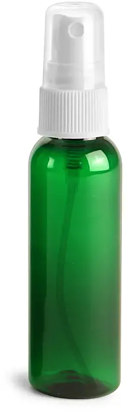 2 oz Green PET Cosmo Round Bottles w/ White Sprayers