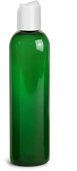 8 oz Green PET Cosmo Round Bottles w/ White Disc Top Caps