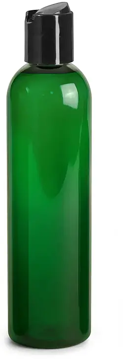 8 oz Green PET Cosmo Round Bottles w/ Black Disc Top Caps