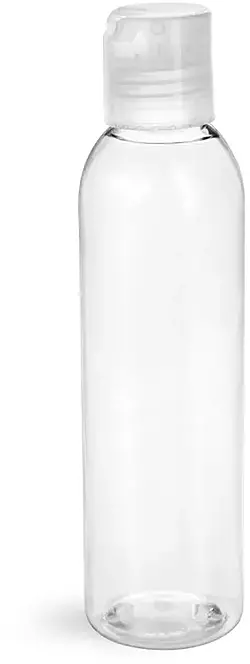 6 oz Clear PET Cosmo Round Bottles w/ Natural Disc Top Caps
