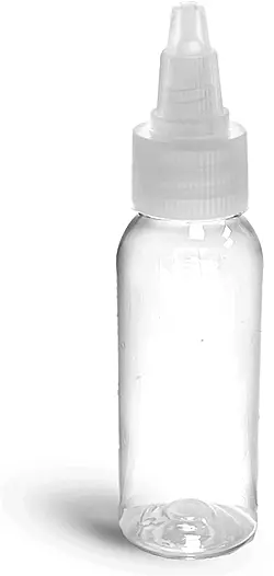 1 oz Clear PET Squeezable Cosmo Round Bottles w/ Natural Twist Top Caps