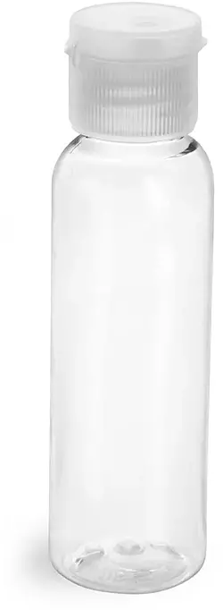 2 oz (Natural Cap) Clear PET Cosmo Round Bottles w/ Natural Ribbed Snap Caps