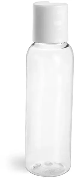 2 oz Clear PET Cosmo Round Bottles w/ Smooth White Disc Top Caps