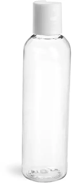 4 oz Clear PET Cosmo Round Bottles w/ Smooth White Disc Top Caps