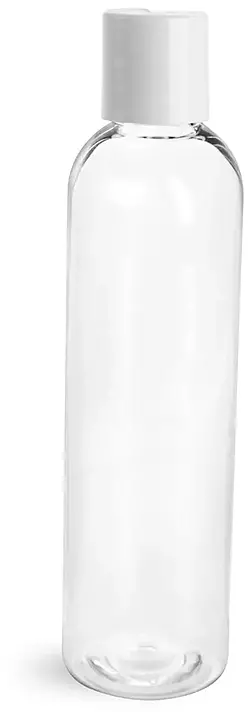 8 oz Clear PET Cosmo Round Bottles w/ Smooth White Disc Top Caps