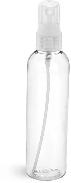 4 oz Clear PET Cosmo Round Bottles w/ Natural Fine Mist Sprayers