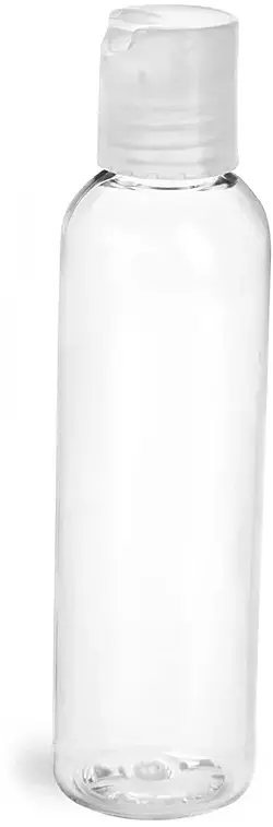 4 oz Clear PET Cosmo Round Bottles w/ Natural Disc Top Caps
