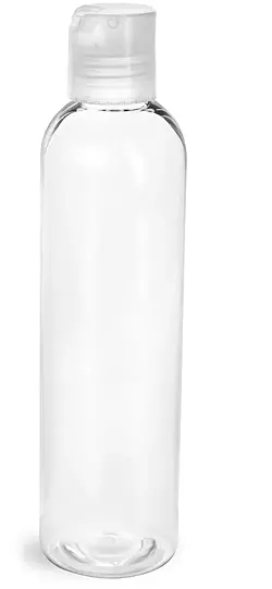 8 oz Clear PET Cosmo Round Bottles w/ Natural Disc Top Caps