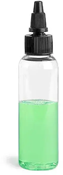 2 oz Clear PET Cosmo Round Bottles w/ Black Twist Top Caps