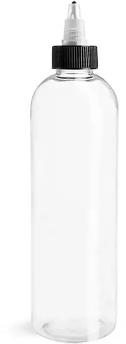 2 oz Clear PET Cosmo Round Bottles w/ Black / Natural Twist Top Caps