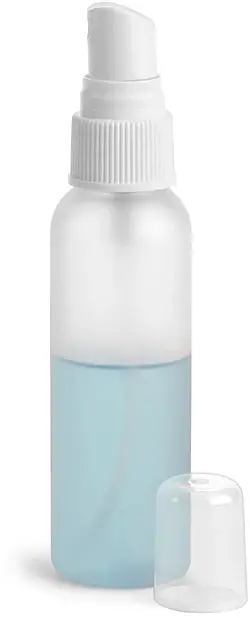 2 oz Frosted PET Cosmo Round Bottles w/ White Fine Mist Sprayers