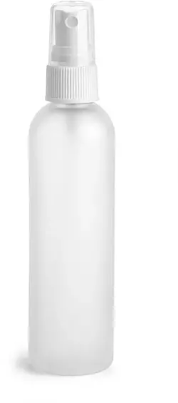 4 oz Frosted PET Cosmo Round Bottles w/ White Fine-Mist Sprayers