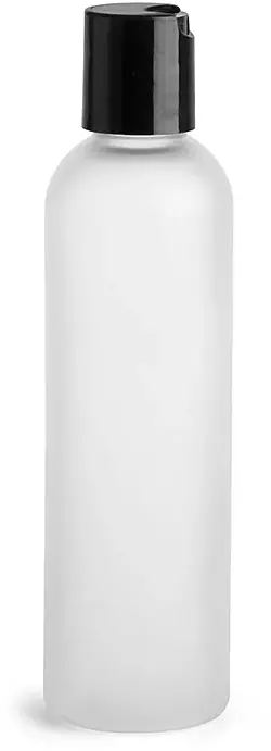 4 oz Frosted PET Cosmo Round Bottles w/ Black Disc Top Caps