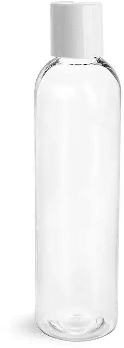 8 oz Clear PET Cosmo Round Bottles w/ White Induction Lined Disc Top Caps