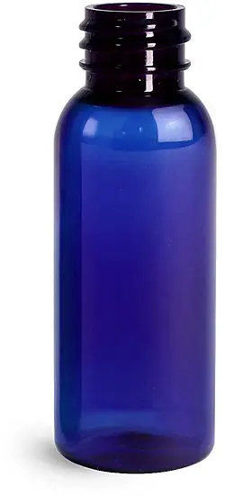 1 oz Blue PET Cosmo Round Bottles (Bulk), Caps NOT Included