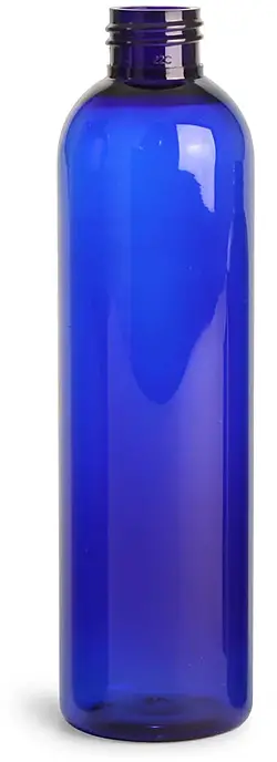 8 oz Blue PET Cosmo Round Bottles (Bulk), Caps Not Included