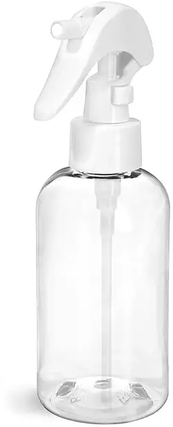 8 oz Clear PET Round Bottles w/ White Mini Trigger Sprayers