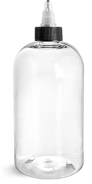 16 oz Clear PET Round Bottles w/ Black/Natural Twist Top Caps