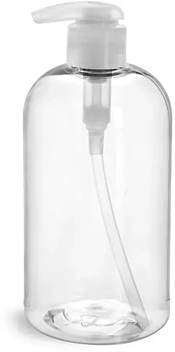 12 oz  Clear PET Boston Round Bottles w/ Natural Lotion Pumps