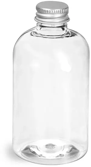 4 oz Clear PET Boston Round Bottles w/ Lined Aluminum Caps