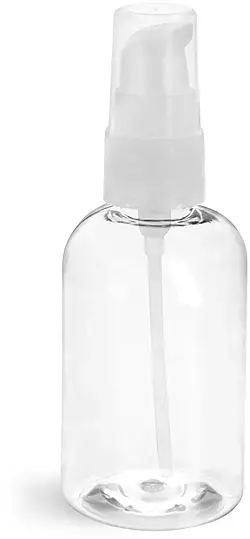 4 oz Clear PET Boston Round Bottles w/ Natural Treatment Pumps