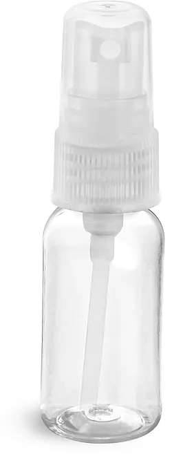 1 oz Clear PET Boston Round Bottles w/ Natural Fine Mist Sprayers