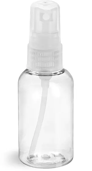 2 oz Clear PET Boston Round Bottles w/ Natural Fine Mist Sprayers
