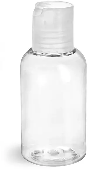 2 oz Clear PET Boston Round Bottles w/ Natural Disc Top Caps
