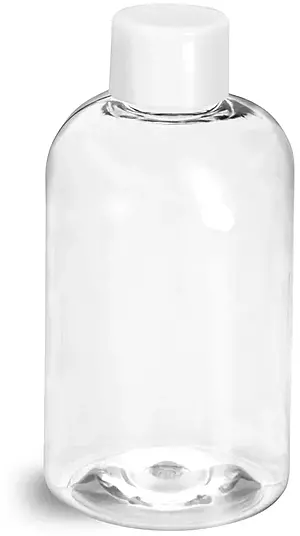 4 oz Clear PET Boston Round Bottles w/ White Smooth Lined Caps
