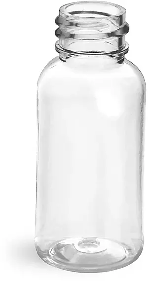 1 oz Clear PET Boston Round Bottles (Bulk), Caps NOT Included