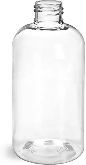 8 oz Clear PET Boston Round Bottles (Bulk), Caps NOT Included
