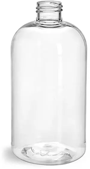 12 oz Clear PET Boston Round Bottles (Bulk), Caps NOT Included
