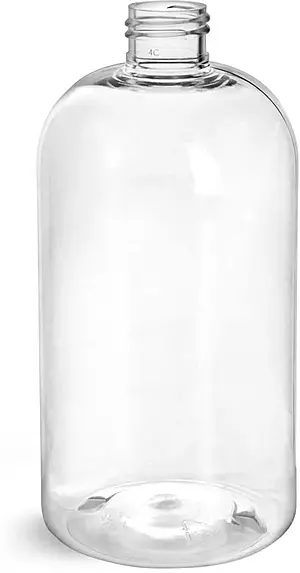 16 oz Clear PET Boston Round Bottles (Bulk), Caps NOT Included