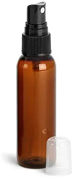 2 oz Amber PET Cosmo Round Bottles w/ Black Fine Mist Sprayers, Small Pack
