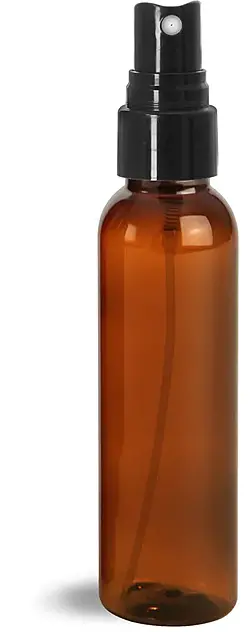 4 oz Plastic Bottles, Amber PET Cosmo Round Bottles w/ Smooth Black Fine Mist Sprayers