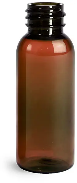 1 oz Amber PET Cosmo Round Bottles (Bulk), Caps NOT Included