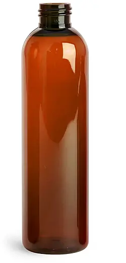 8 oz Amber PET Cosmo Round Bottles (Bulk), Caps NOT Included