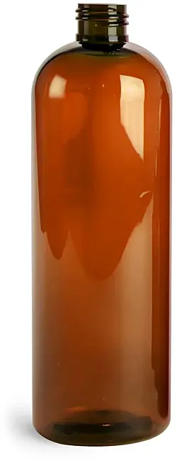 16 oz Amber PET Cosmo Round Bottles (Bulk), Caps NOT Included