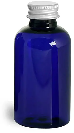 2 oz Blue PET Round Bottles w/ Lined Aluminum Caps