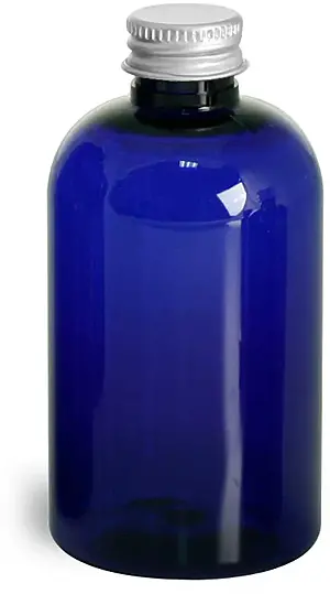 4 oz Blue PET Round Bottles w/ Lined Aluminum Caps
