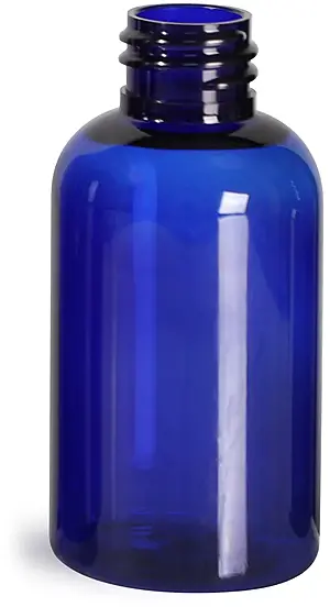 2 oz Blue PET Boston Round Bottles (Bulk), Caps NOT Included
