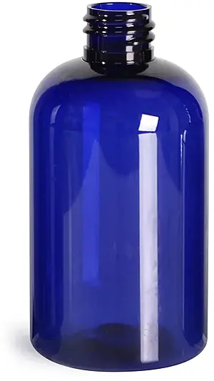 4 oz Blue PET Boston Round Bottles (Bulk), Caps NOT Included