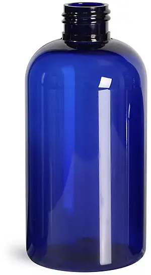 8 oz Blue PET Boston Round Bottles (Bulk), Caps NOT Included