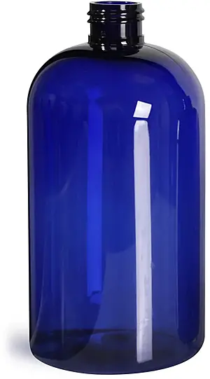 16 oz Blue PET  Boston Round Bottles (Bulk), Caps NOT Included