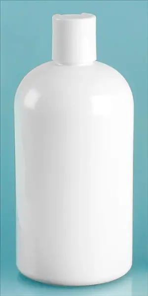 16 oz White PET Round Bottles w/ White Disc Top Caps