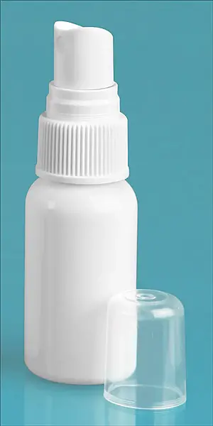 1 oz White PET Boston Round Bottles w/ White Fine Mist Sprayers