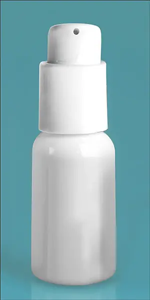 1 oz White PET Boston Round Bottles w/ White Treatment Pumps