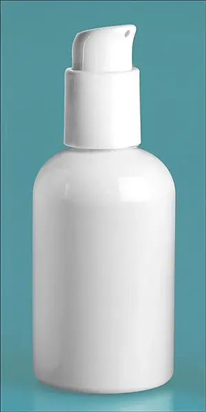 4 oz  White PET Boston Round Bottles w/ White Treatment Pumps